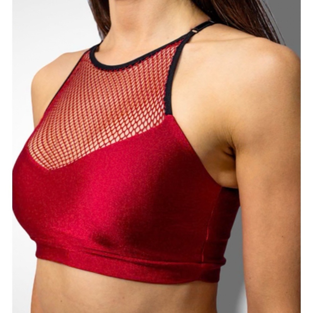 Sorte Coleus Top Size Small Sexy Pole Fishnet Mesh Red Lingerie Dancer Ravewear
